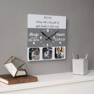 Cat pet loss Keepsake Memorial grey Square Wall Clock