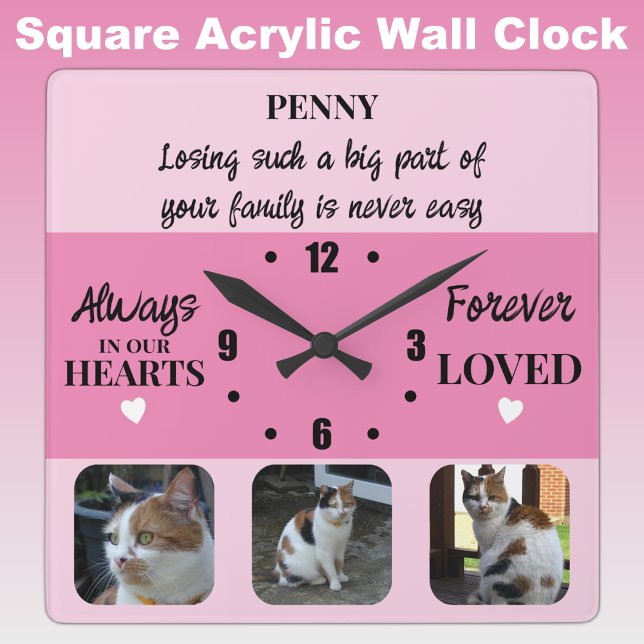 Cat pet loss Keepsake Memorial pink Square Wall Clock (Creator Uploaded)