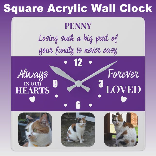 Cat pet loss Keepsake Memorial purple Square Wall Clock (Creator Uploaded)