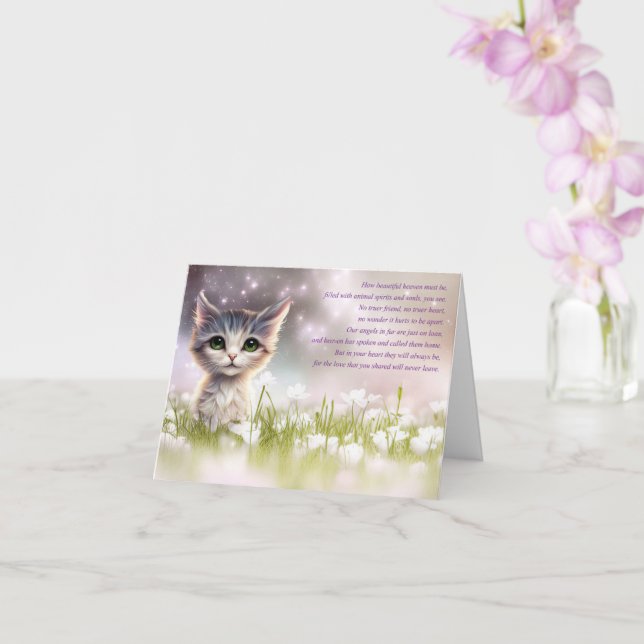 Cat Pet Sympathy Spiritual Poem Kitten Flowers Card (Orchid)