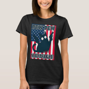 Cat Pew Madafakas Vintage Crazy Cat US Flag Graphi T-Shirt