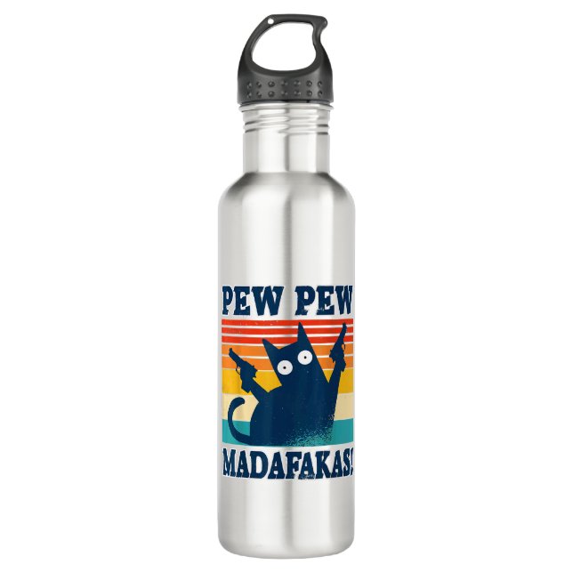 Cat Pew Pew Madafakas Crazy Cat Gun 710 Ml Water Bottle (Front)