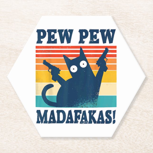 Cat Pew Pew Madafakas Crazy Cat Gun Paper Coaster (Front)