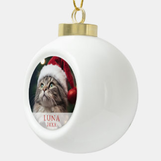 Cat Photo Ball Ornament with Tree Back