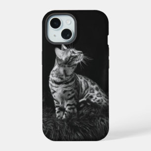 Cat Photo Black and White Personalizable iPhone 15 Case