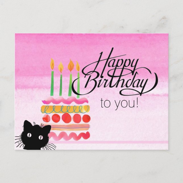 Cat Photo Bomb Happy Birthday Postcard (Front)
