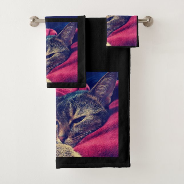 Cat photo, cat, Pets, funny cat, pastel background Bath Towel Set (Insitu)