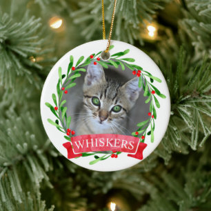 Cat Photo Christmas Wreath Ceramic Tree Decoration