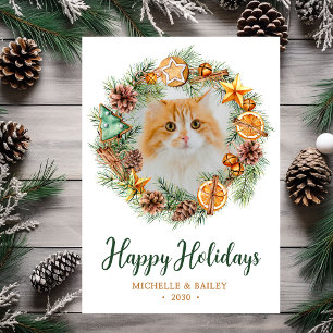 Cat Photo Christmas Wreath Holiday Card