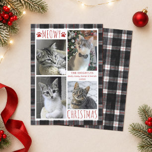 Cat Photo Collage MEOWY CHRISTMAS Plaid Holiday Card