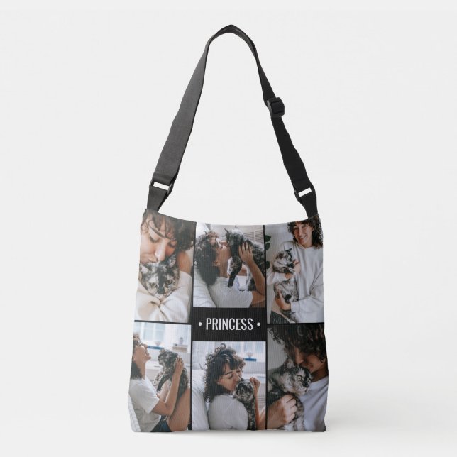 Cat Photo Collage Monogrammed Crossbody Bag (Front)
