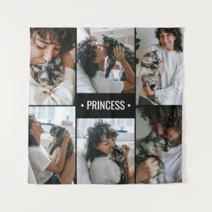 Cat Photo Collage Monogrammed Tapestry