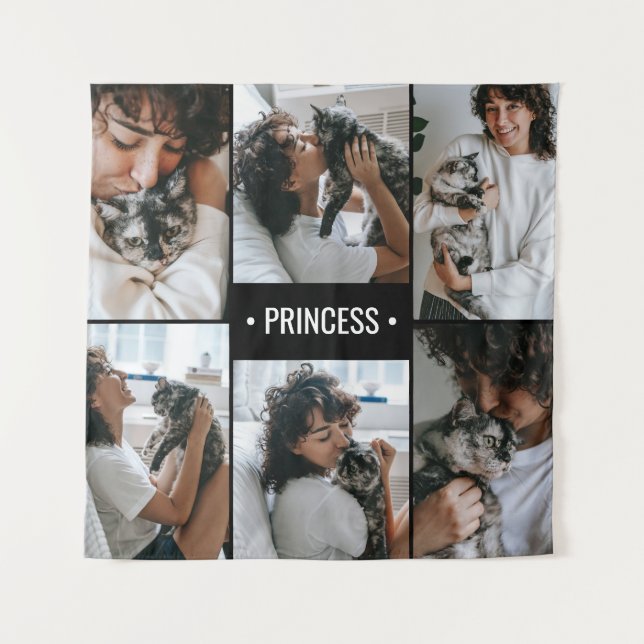 Cat Photo Collage Monogrammed Tapestry (Front)