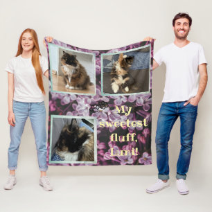 Cat photo collage purple flower Fleecedecke Fleece Blanket