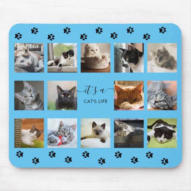 Cat Photo Collage with Paw Prints Mouse Pad (Front)