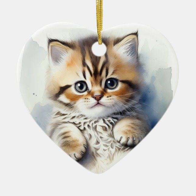 Cat Photo Heart Shape  Ceramic Tree Decoration (Front)