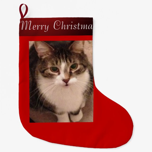 Cat Photo Large Christmas Stocking (Front)