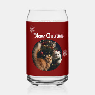 Cat Photo, Meow Christmas, customize  Can Glass