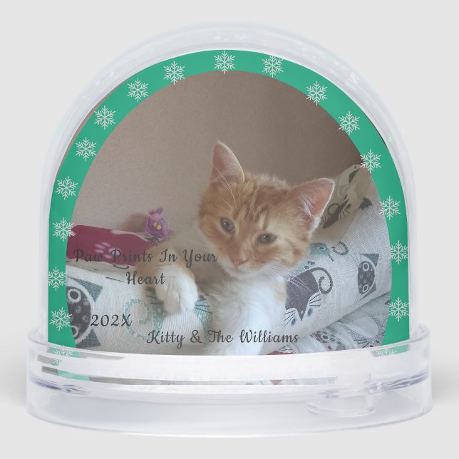 Cat Photo Name Green Customize  Snowglobe (Back)