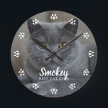 Cat Photo Personalised Round Clock<br><div class="desc">Cats leave paw prints in your heart. 
Display your favourite cat photo with this beautiful personalised clock perfect for the World's Best Cat Mum/Dad.</div>