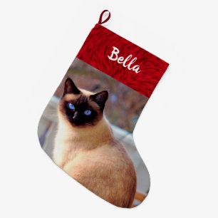 Cat Photo Pet Name Siamese Kitten Large Christmas Stocking