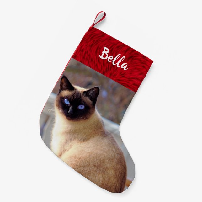 Cat Photo Pet Name Siamese Kitten Small Christmas Stocking (Front (Hanging))