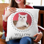 Cat Photo Pillow - Personalised Pet Keepsake Gift<br><div class="desc">A cute cat pillow that's customisable with your own favourite pet portrait. Featuring an elegant paw print frame surrounding a round image of your feline friend. The perfect gift for a proud pet owner. Personalise the photograph, name and even the colour of the paw prints - just tap 'customise further'...</div>