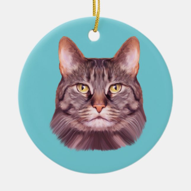 Cat Photo Portrait Ceramic Tree Decoration (Front)