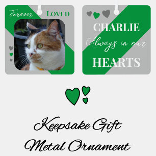 Cat Photo Sympathy Keepsake Pet Memorial green Metal Tree Decoration