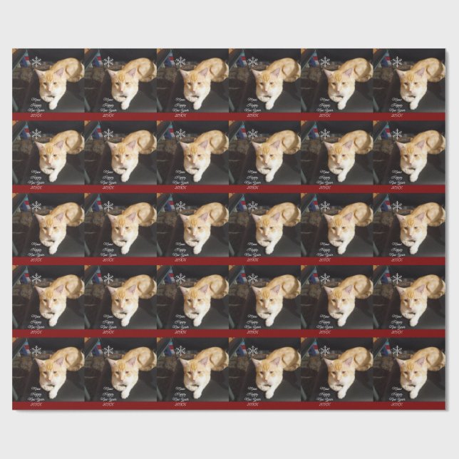 Cat Photo Text, Customise, Happy New Year 20XX,  Wrapping Paper (Flat)