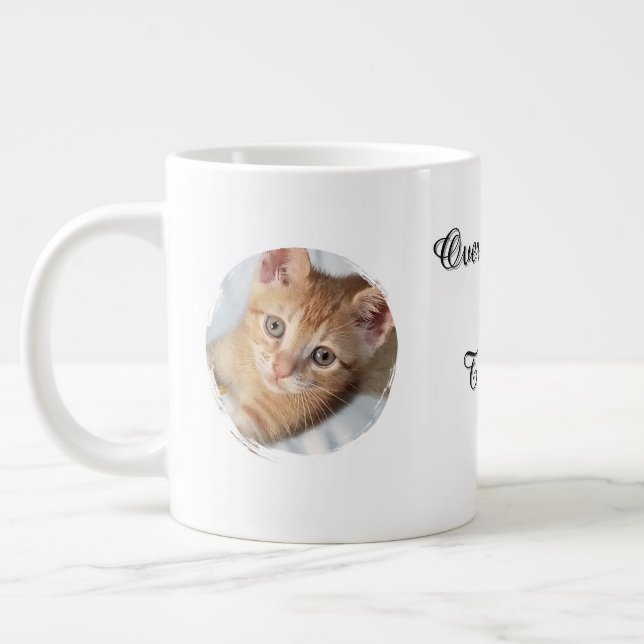 Cat Photo, Text, replaceable, Funny, Cat Lovers' Large Coffee Mug (Left)