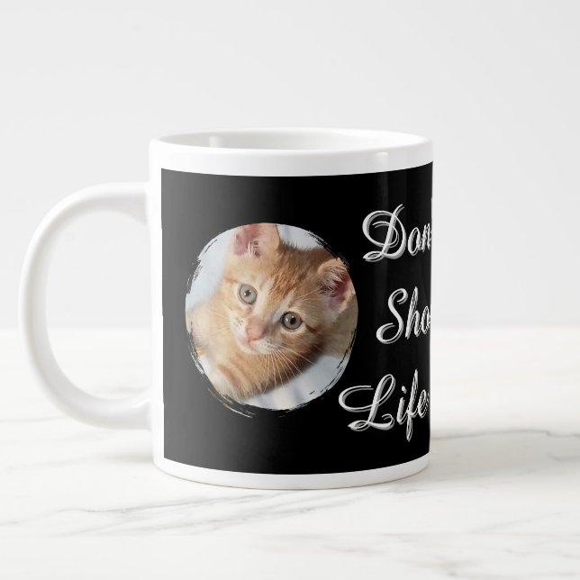 Cat Photo, Text, replaceable, Large Coffee Mug (Left)