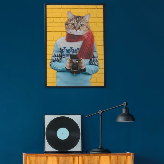 Cat Photographer in Vintage Sweater Quirky Poster (Creator Uploaded)