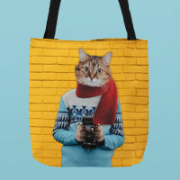 Cat Photographer in Vintage Sweater Quirky
