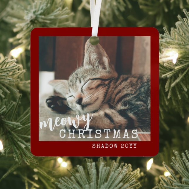 Cat Photos Meowy Christmas Rustic Red Metal Tree Decoration (Insitu)