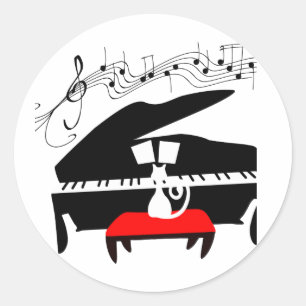 Cat & Piano Classic Round Sticker