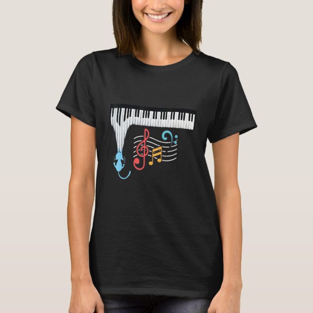 Cat Piano Funny Piano Players Piano Teachers Music T-Shirt (Front)