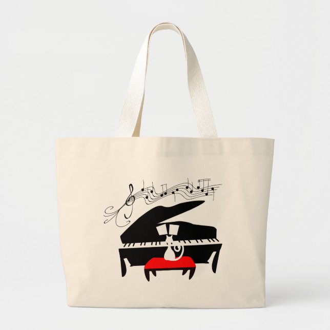 Cat & Piano Large Tote Bag (Front)