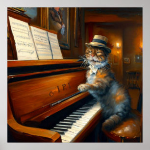 Cat Piano Player Poster