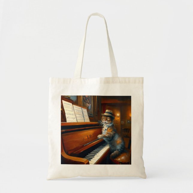 Cat Piano Player Tote Bag (Front)