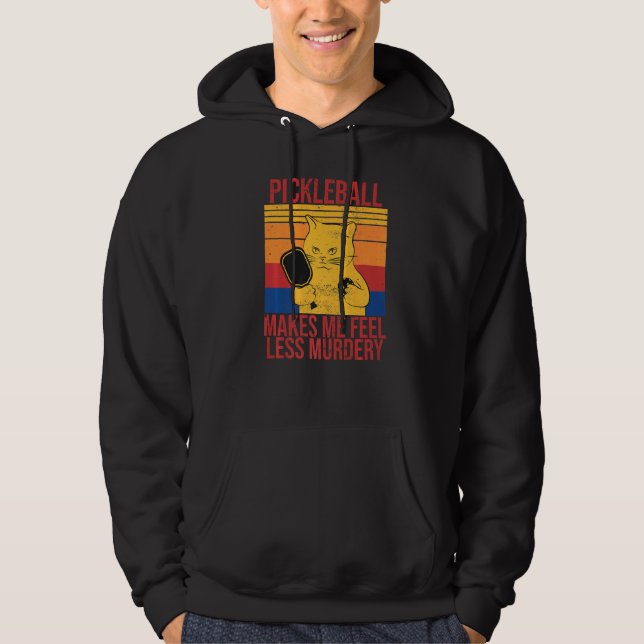Cat pickleball makes me feel less murdery Retro   Hoodie (Front)