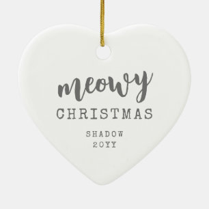 Cat Picture Meowy Christmas Rustic Heart Shape Ceramic Tree Decoration