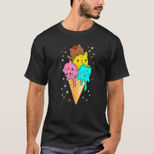 Cat Pile Ice Cream Cone Dessert Summer Vibes T-Shirt