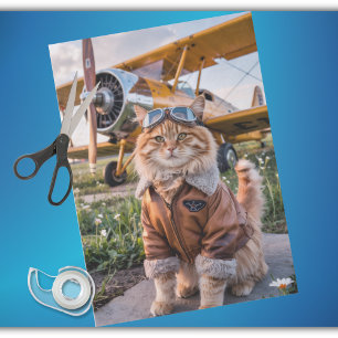 Cat Pilot Airplane Funny Aviation Humor Christmas Tissue Paper