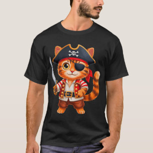 Cat Pirate Boys Girls Kids Skull Halloween Costume T-Shirt