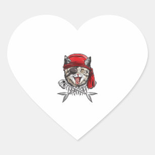 Cat Pirate Boys Men Jolly Roger Flag Skull And Cro Heart Sticker