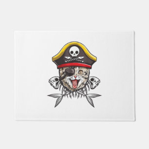 Cat Pirate Captain Men Jolly Roger Flag Skull And Doormat