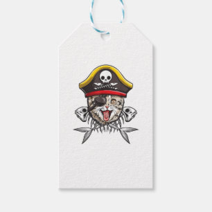 Cat Pirate Captain Men Jolly Roger Flag Skull And Gift Tags