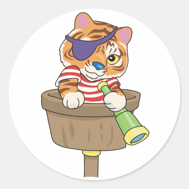 Cat Pirate Classic Round Sticker (Front)