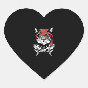 Cat Pirate Funny Cat Pirate Halloween Heart Sticker